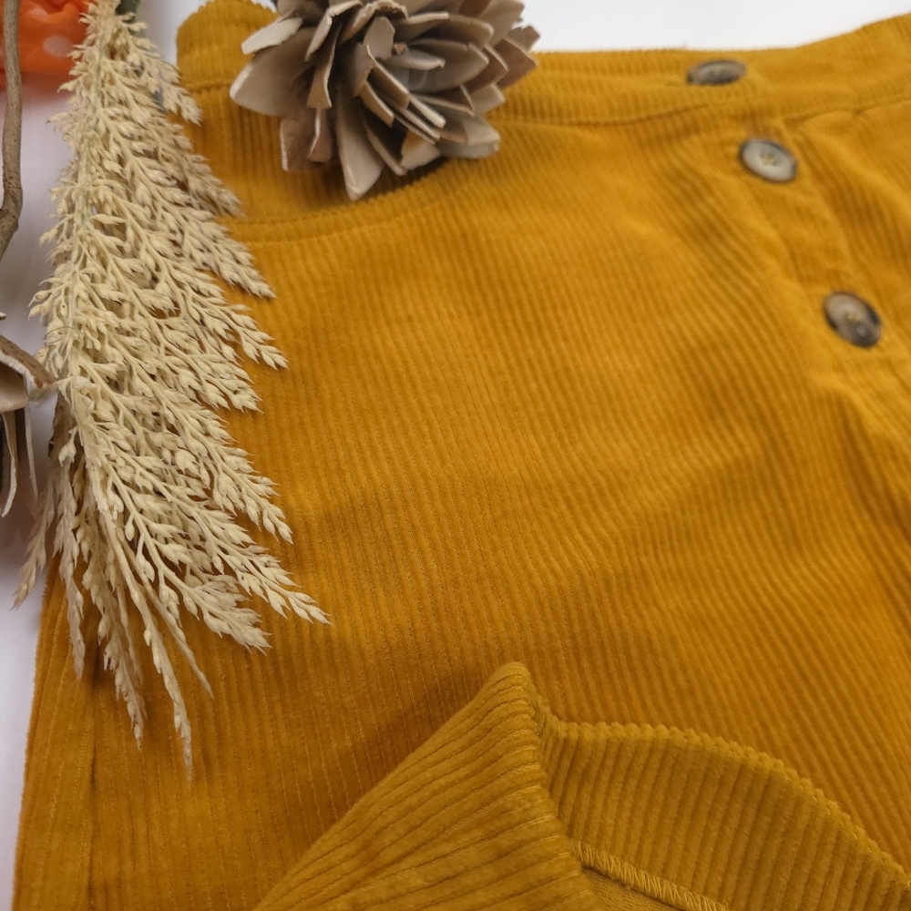 New Harper Button-Front Corduroy Mini Skirt in Mustard Sz M - Picture 3 of 9